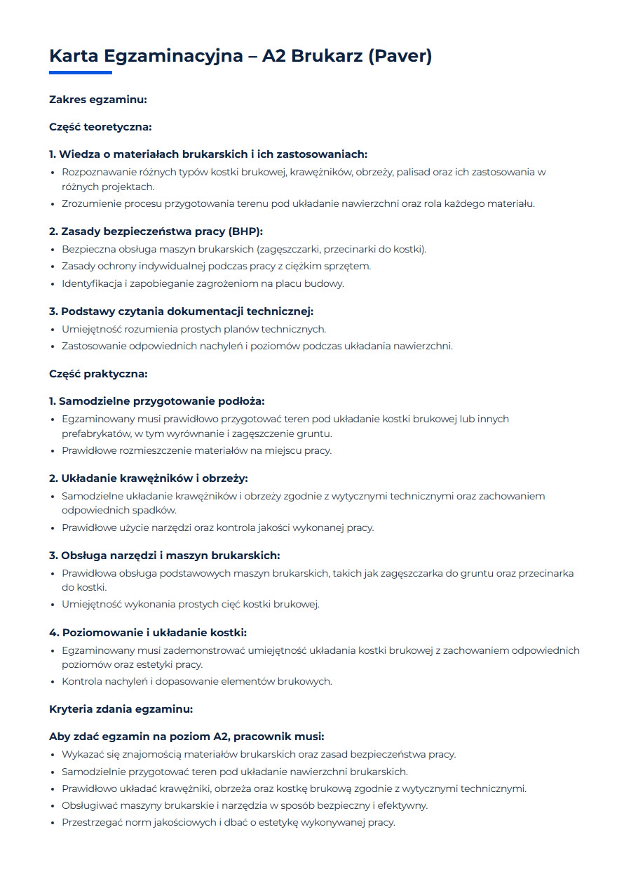 Portfolio Karta egzaminacyjna A2 Brukarz
